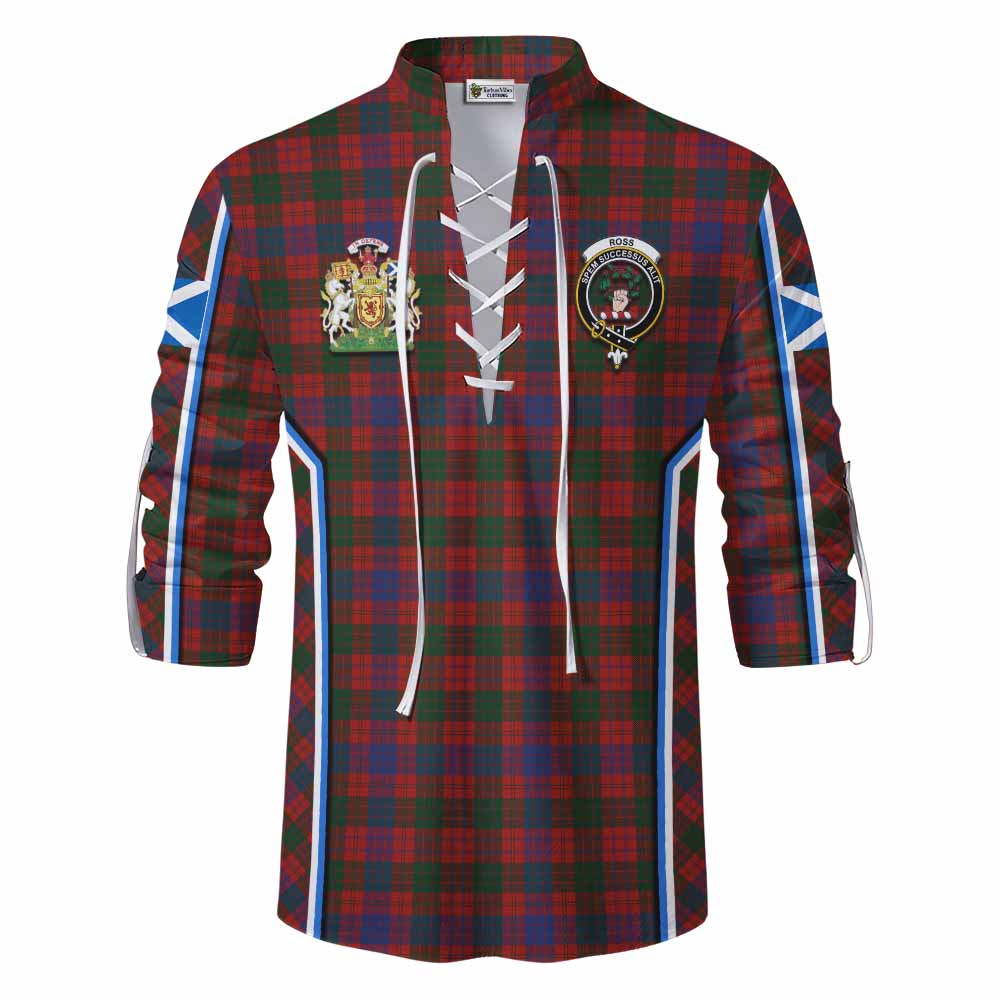 Ross Tartan Crest Ghillie Kilt Shirt Scotland Coat of Arm Flag Style - Tartan Vibes Clothing