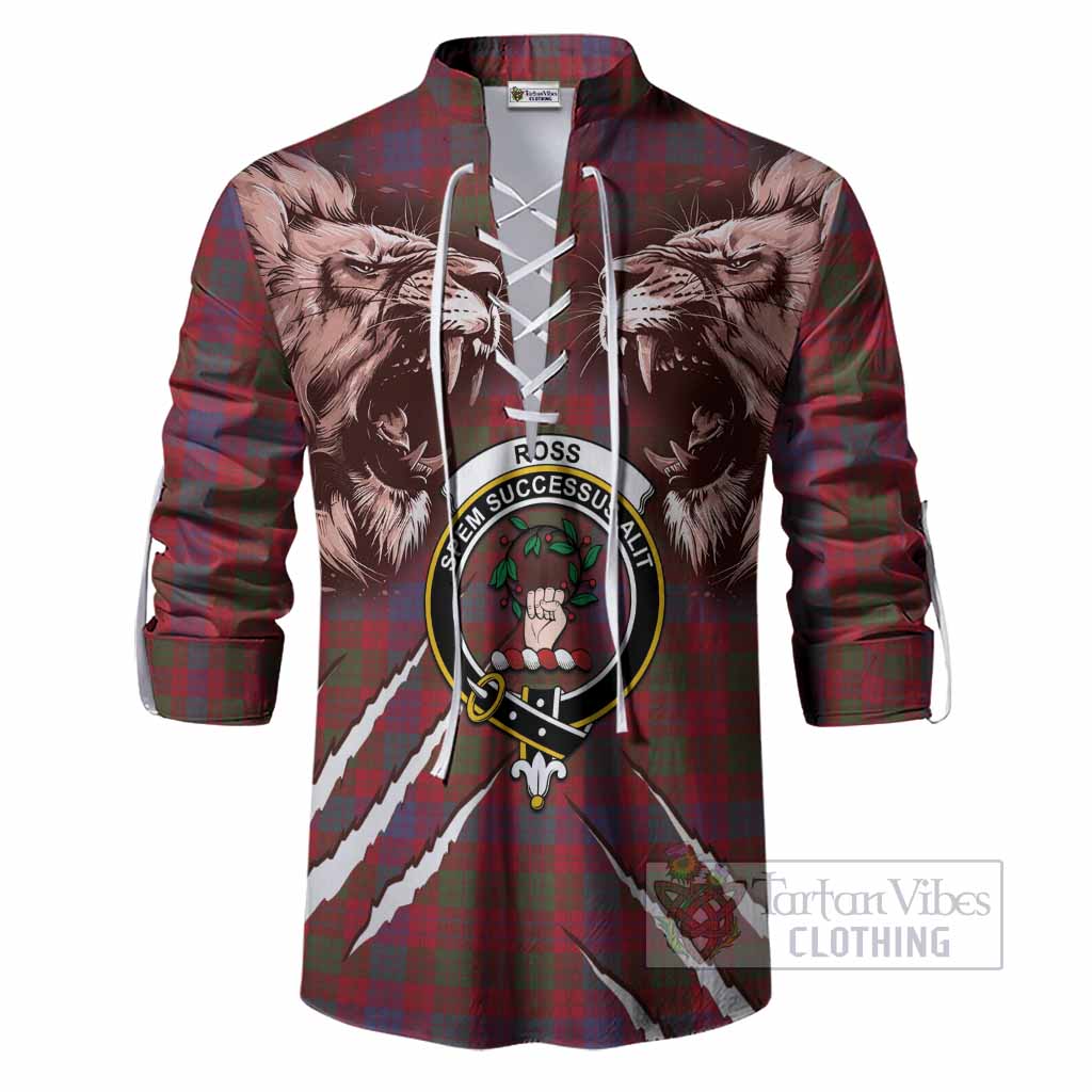 Ross Tartan Crest Ghillie Shirt Ferocious Lion Style