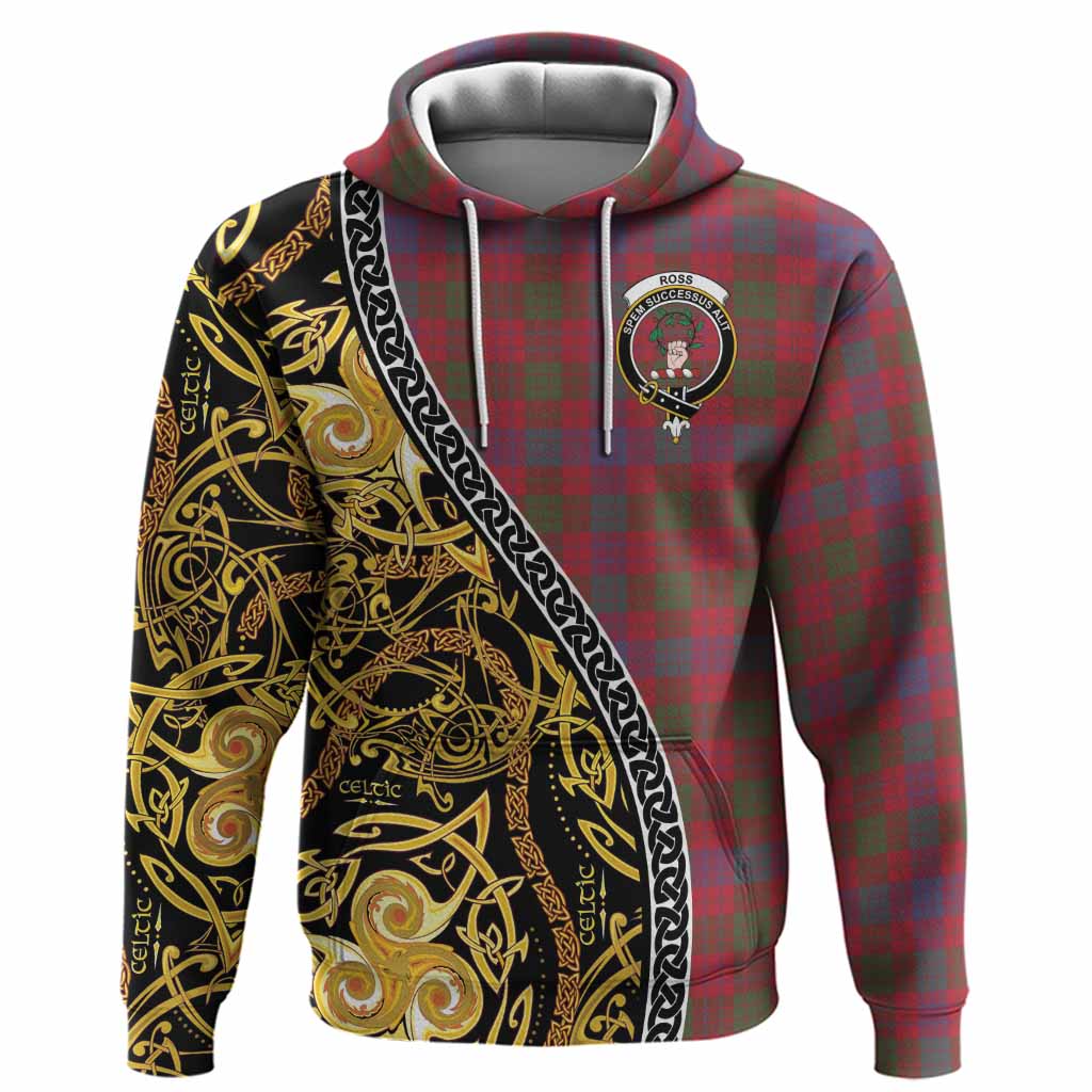 Ross Tartan Crest Hoodie Celtic Knot and Triple Trickle Spiral Symbols