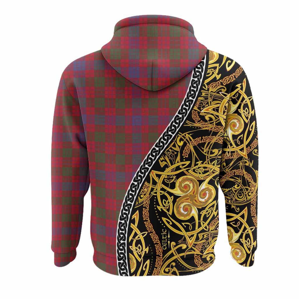 Ross Tartan Crest Hoodie Celtic Knot and Triple Trickle Spiral Symbols