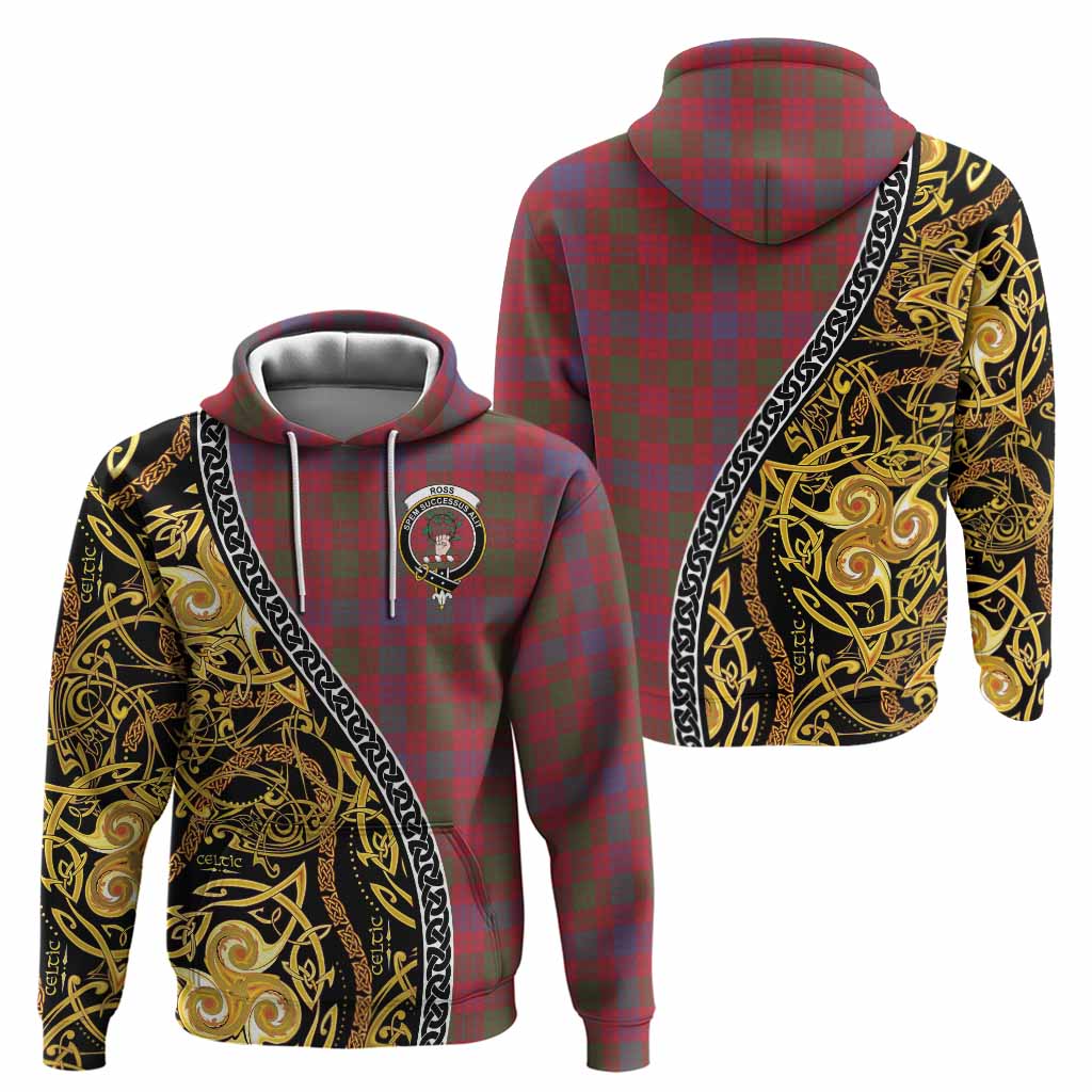 Ross Tartan Crest Hoodie Celtic Knot and Triple Trickle Spiral Symbols