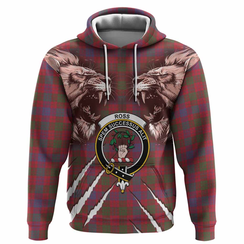 Ross Tartan Crest Hoodie Ferocious Lion Style