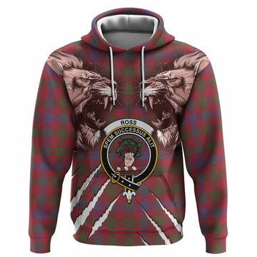 Ross Tartan Crest Hoodie Ferocious Lion Style