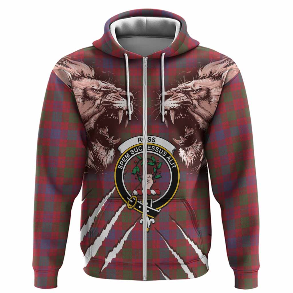 Ross Tartan Crest Hoodie Ferocious Lion Style