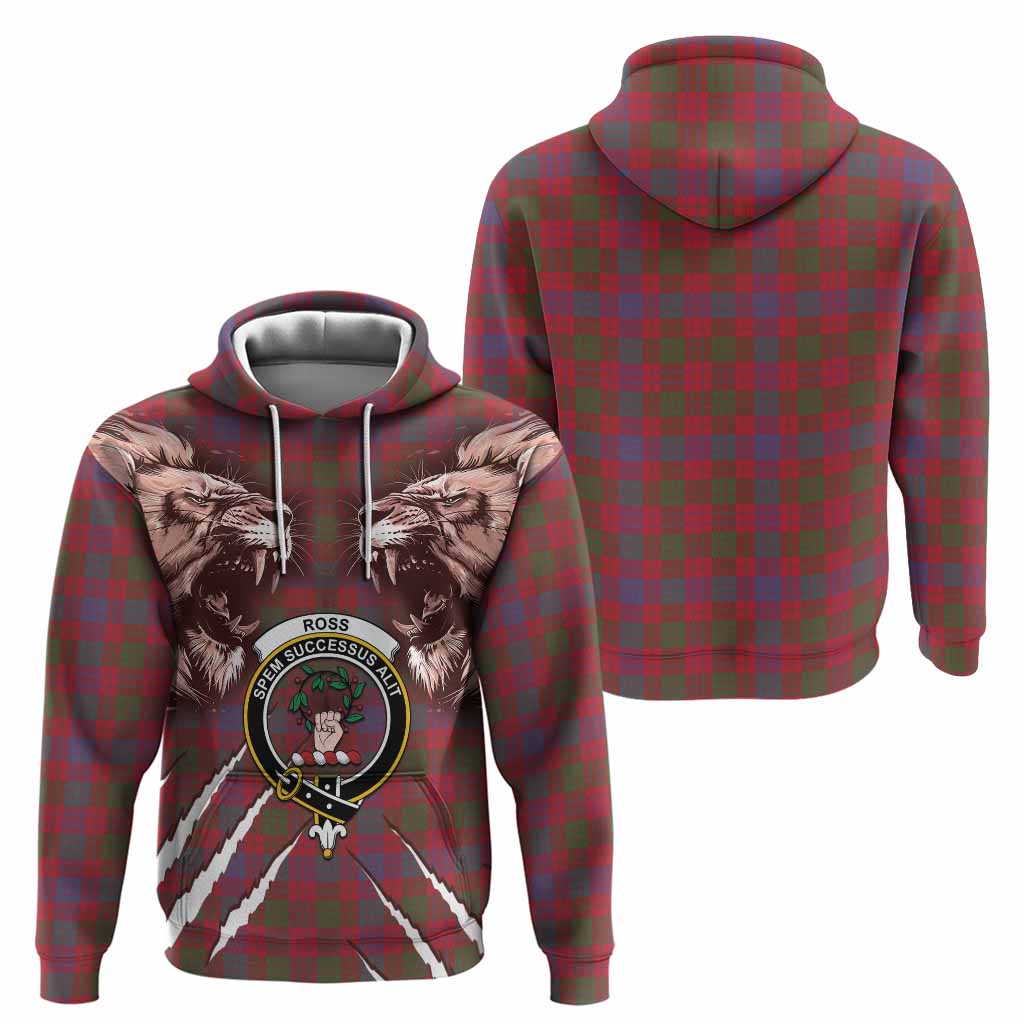 Ross Tartan Crest Hoodie Ferocious Lion Style
