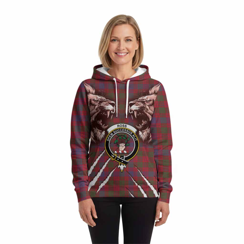 Ross Tartan Crest Hoodie Ferocious Lion Style