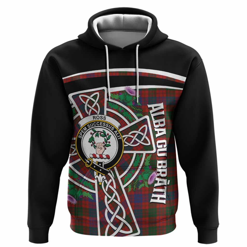 Ross Tartan Crest Hoodie Scottish Thistle Celtic Cross Alba Gu Brath