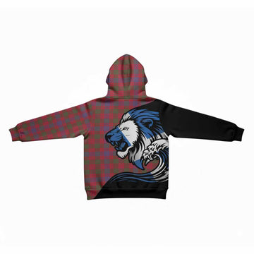 Ross Tartan Crest Kid Hoodie Scottish Golden Lions Wave Flow