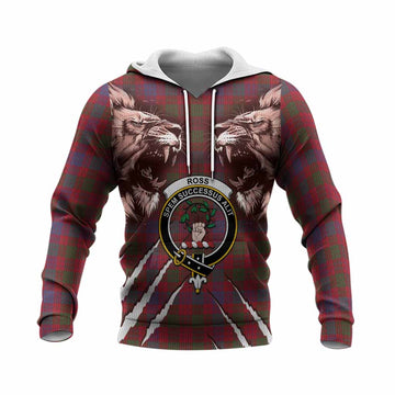 Ross Tartan Crest Knitted Hoodie Ferocious Lion Style
