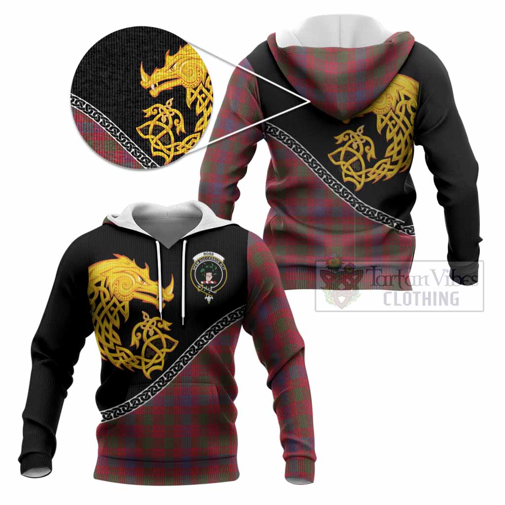 Ross Tartan Crest Knitted Hoodie Legendary Dragon Knot Half Style