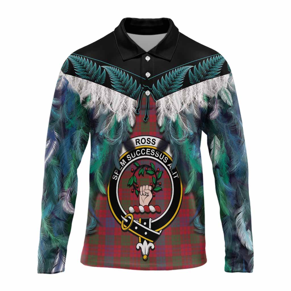 Ross Tartan Crest Long Sleeve Polo Shirt New Zealand Maori Korowai Cloak