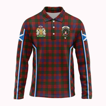 Ross Tartan Crest Long Sleeve Polo Shirt Scotland Coat of Arm Flag Style