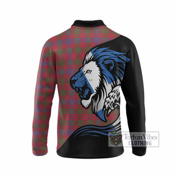 Ross Tartan Crest Long Sleeve Polo Shirt Scottish Golden Lions Wave Flow