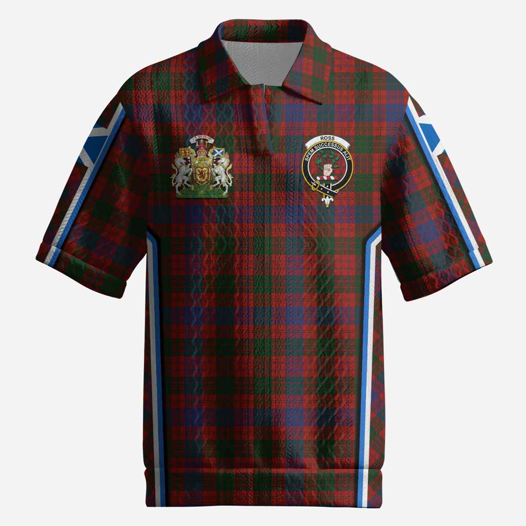 Ross Tartan Crest Men’s Polo Sweater Top Scotland Coat of Arm Flag Style