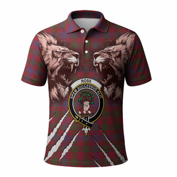 Ross Tartan Crest Polo Shirt Ferocious Lion Style