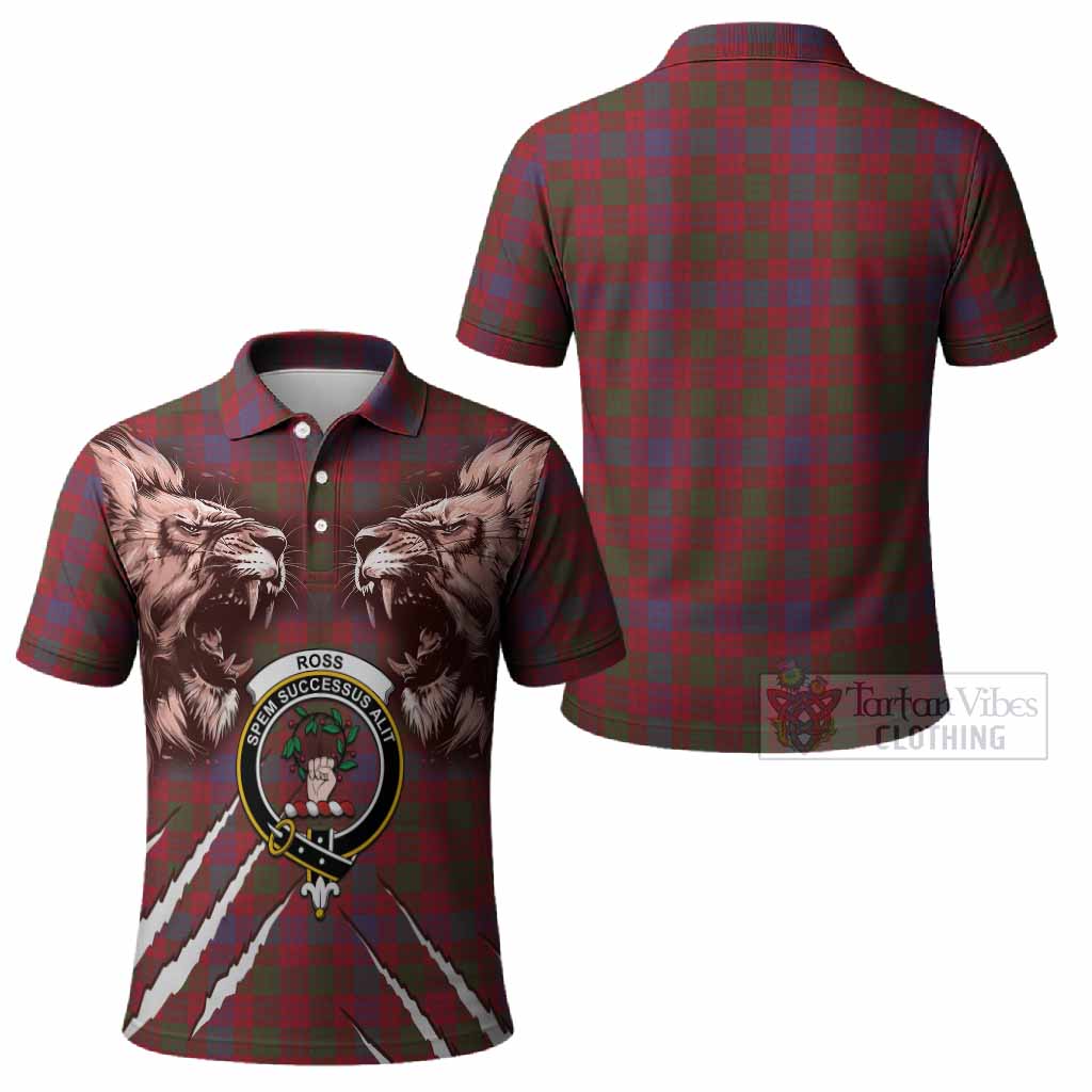 Ross Tartan Crest Polo Shirt Ferocious Lion Style