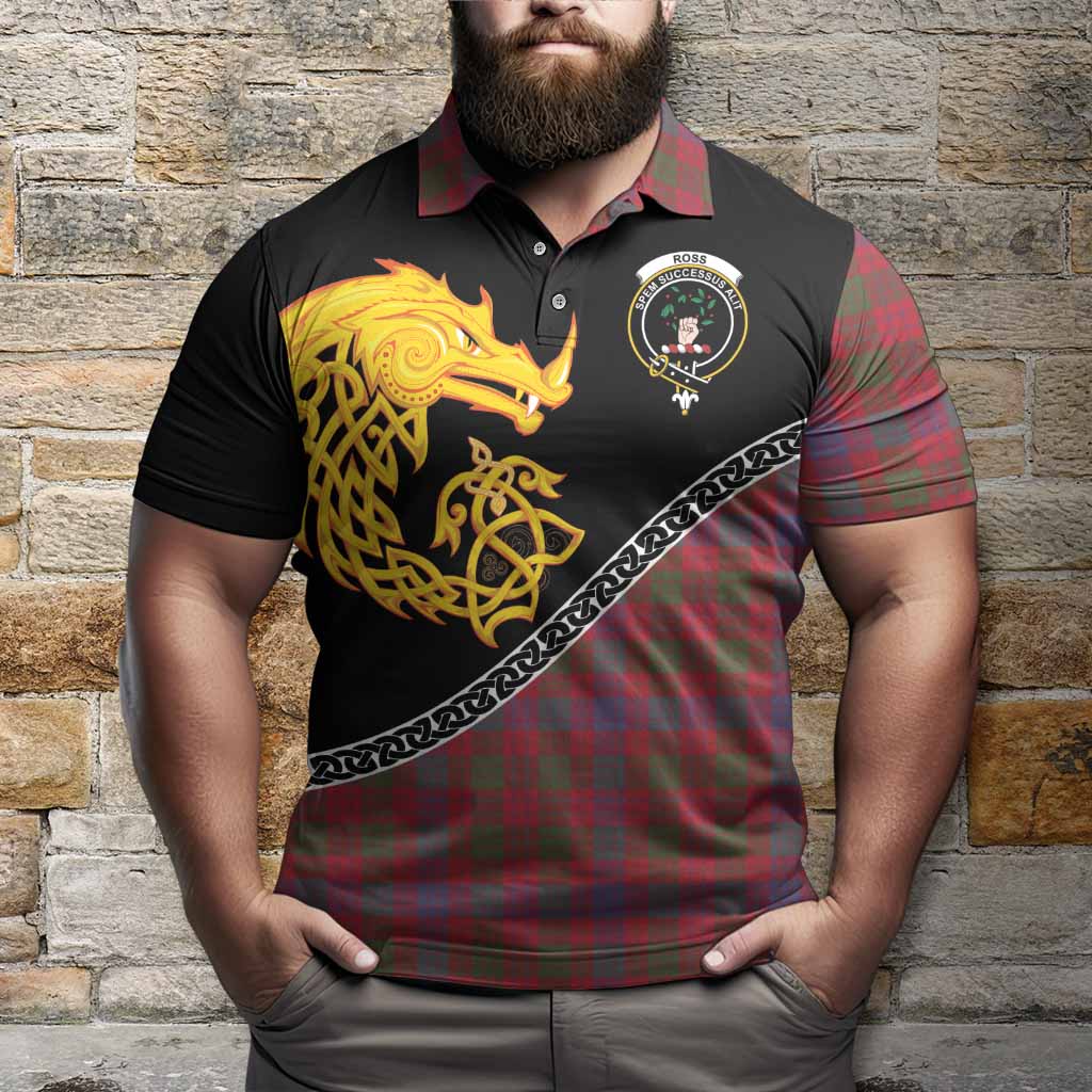 Ross Tartan Crest Polo Shirt Legendary Dragon Knot Half Style