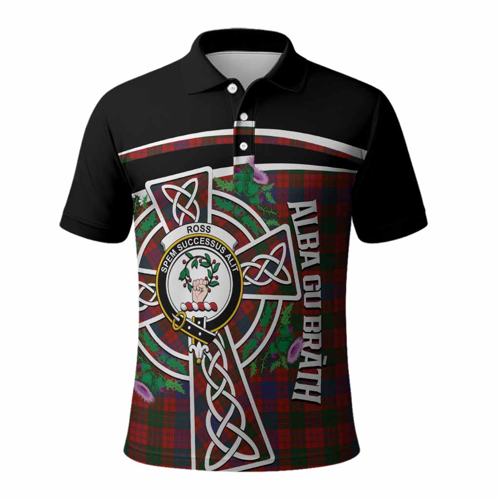 Ross Tartan Crest Polo Shirt Scottish Thistle Celtic Cross Alba Gu Brath
