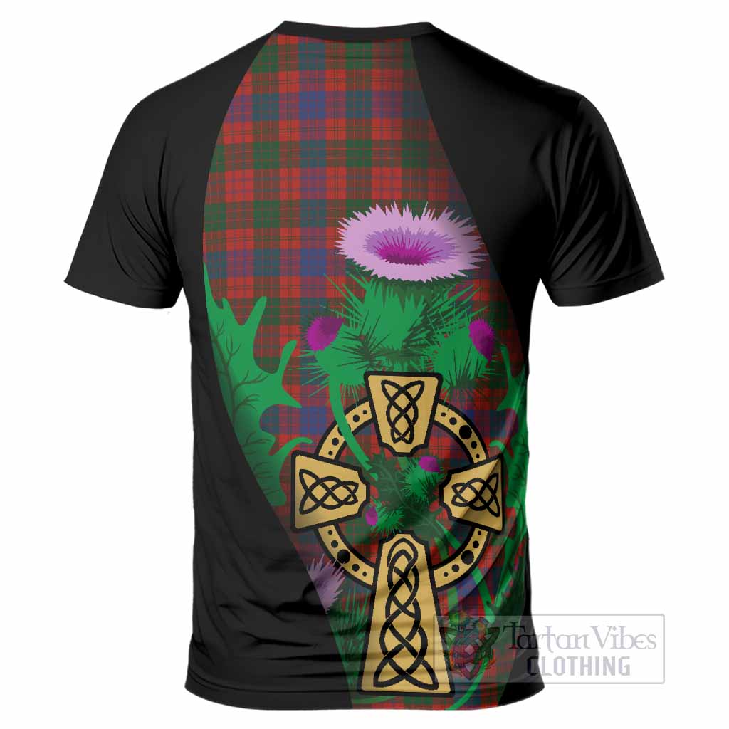 Ross Tartan Crest T-Shirt Celtic Cross Thistle Flowers