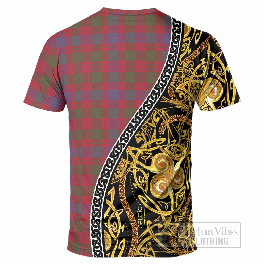 Ross Tartan Crest T-Shirt Celtic Knot and Triple Trickle Spiral Symbols