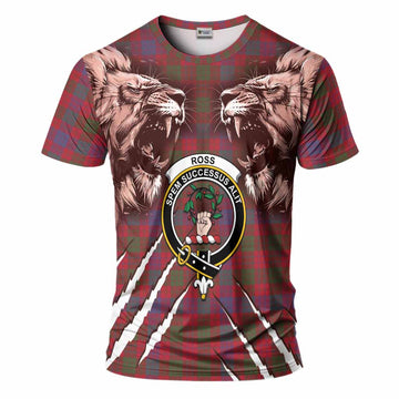 Ross Tartan Crest T-Shirt Ferocious Lion Style