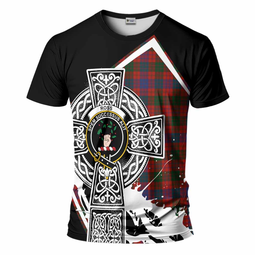 Ross Tartan Crest T-Shirt Scottish Celtic Cross Heritage