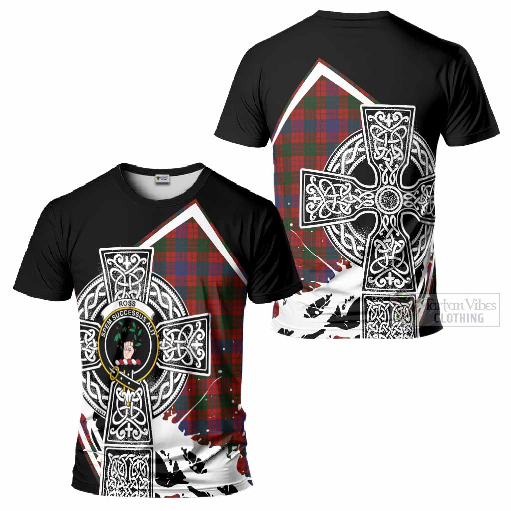 Ross Tartan Crest T-Shirt Scottish Celtic Cross Heritage