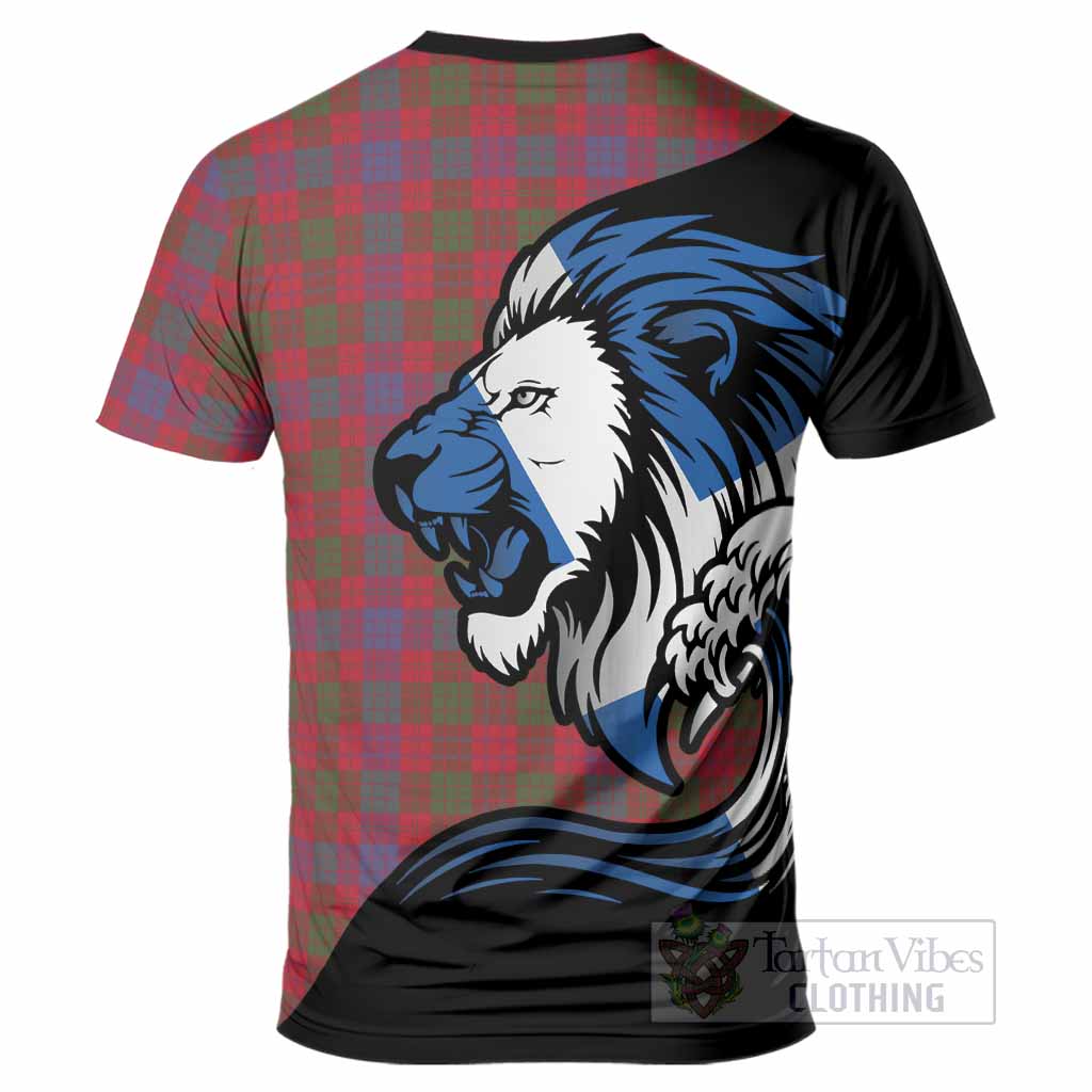 Ross Tartan Crest T-Shirt Scottish Golden Lions Wave Flow