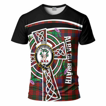 Ross Tartan Crest T-Shirt Scottish Thistle Celtic Cross Alba Gu Brath
