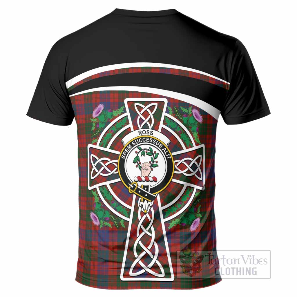 Ross Tartan Crest T-Shirt Scottish Thistle Celtic Cross Alba Gu Brath