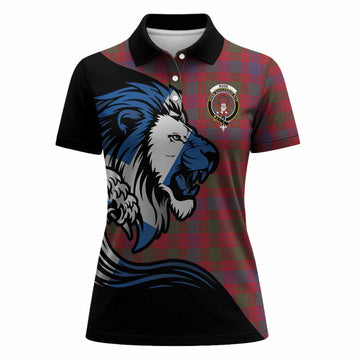 Ross Tartan Crest Women Polo Shirt Scottish Golden Lions Wave Flow