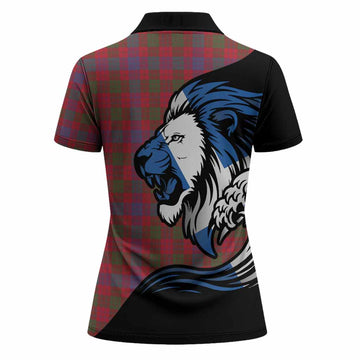Ross Tartan Crest Women Polo Shirt Scottish Golden Lions Wave Flow