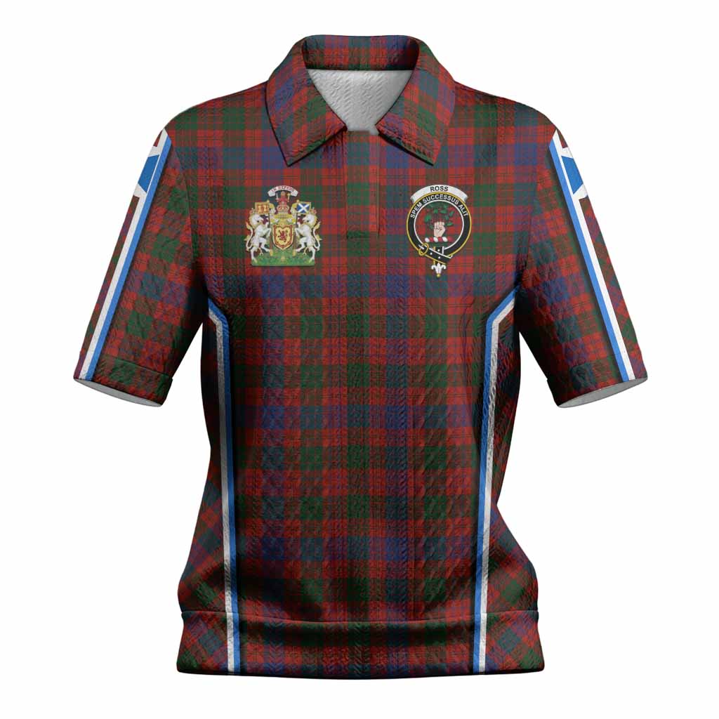 Ross Tartan Crest Women’s Polo Sweater Top Scotland Coat of Arm Flag Style