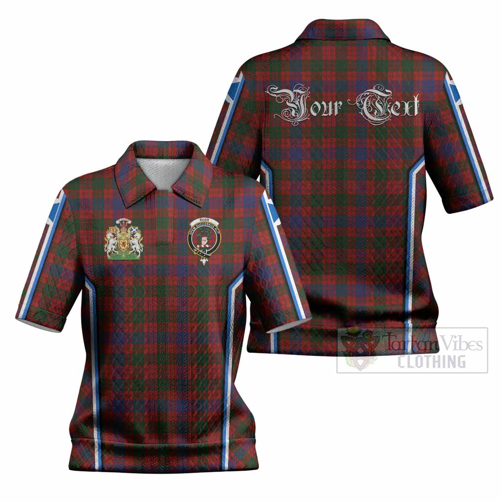 Ross Tartan Crest Women’s Polo Sweater Top Scotland Coat of Arm Flag Style