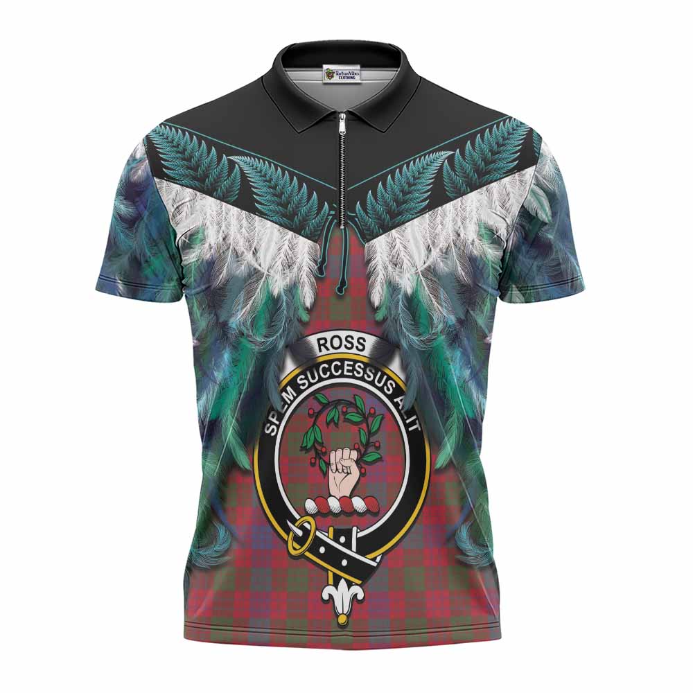 Ross Tartan Crest Zipper Polo Shirt New Zealand Maori Korowai Cloak