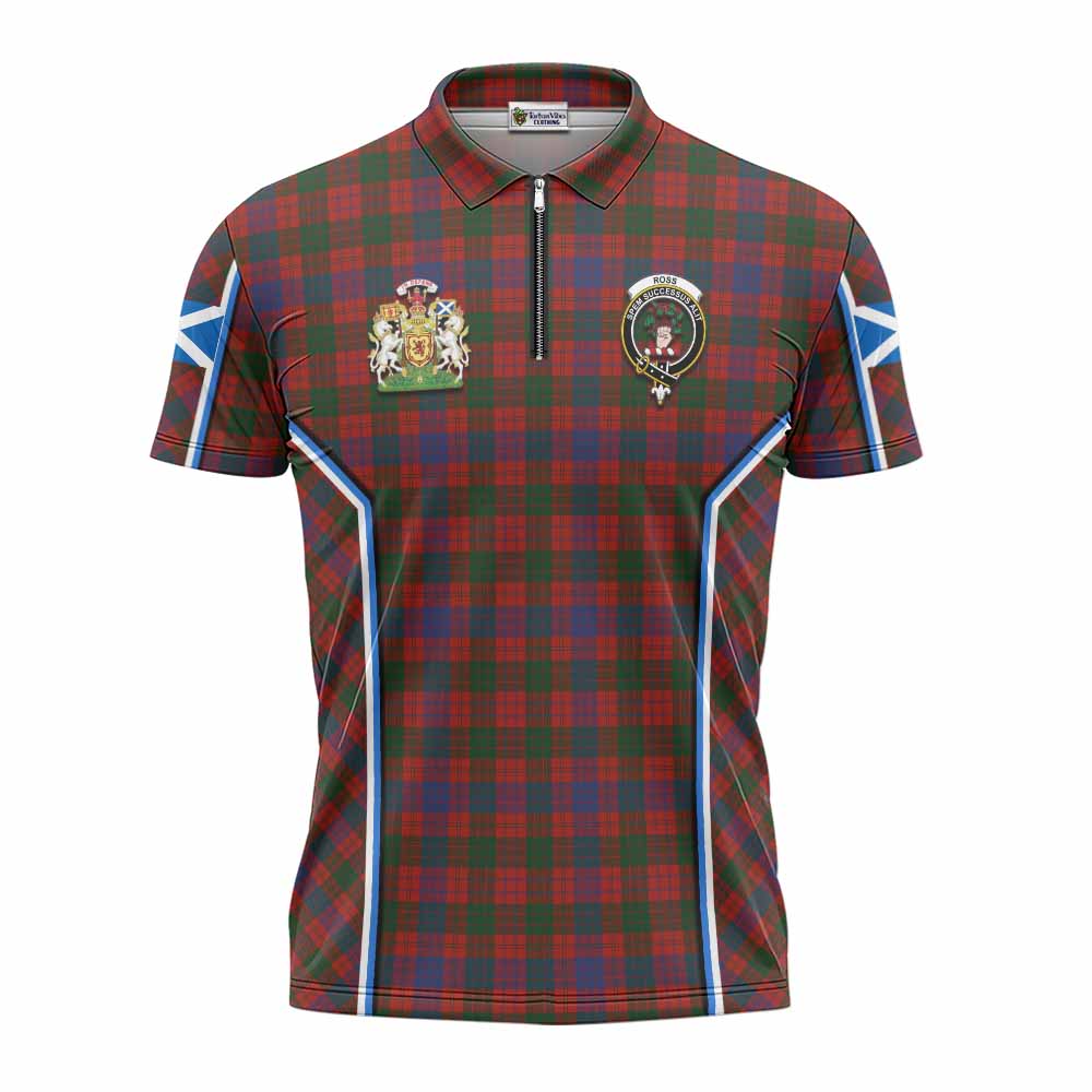 Ross Tartan Crest Zipper Polo Shirt Scotland Coat of Arm Flag Style - Tartan Vibes Clothing