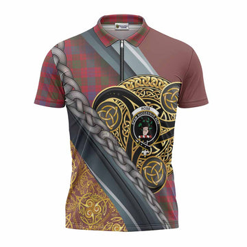 Ross Tartan Crest Zipper Polo Shirt Scottish Triskele Celtic