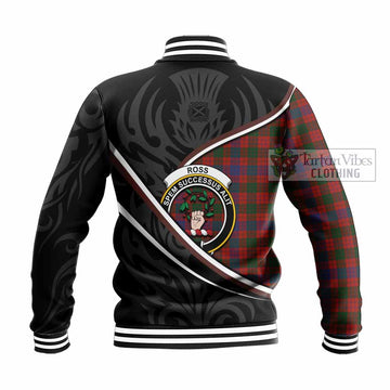 Ross Tartan Family Crest Baseball Jacket Celtic Scottish Thistle Floral