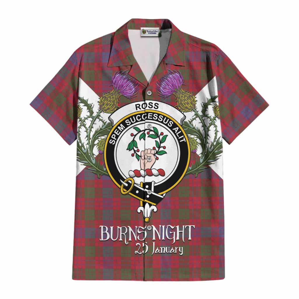 Ross Tartan Family Crest Cotton Hawaiian Shirt Scottish Burns Night Thistle Floral