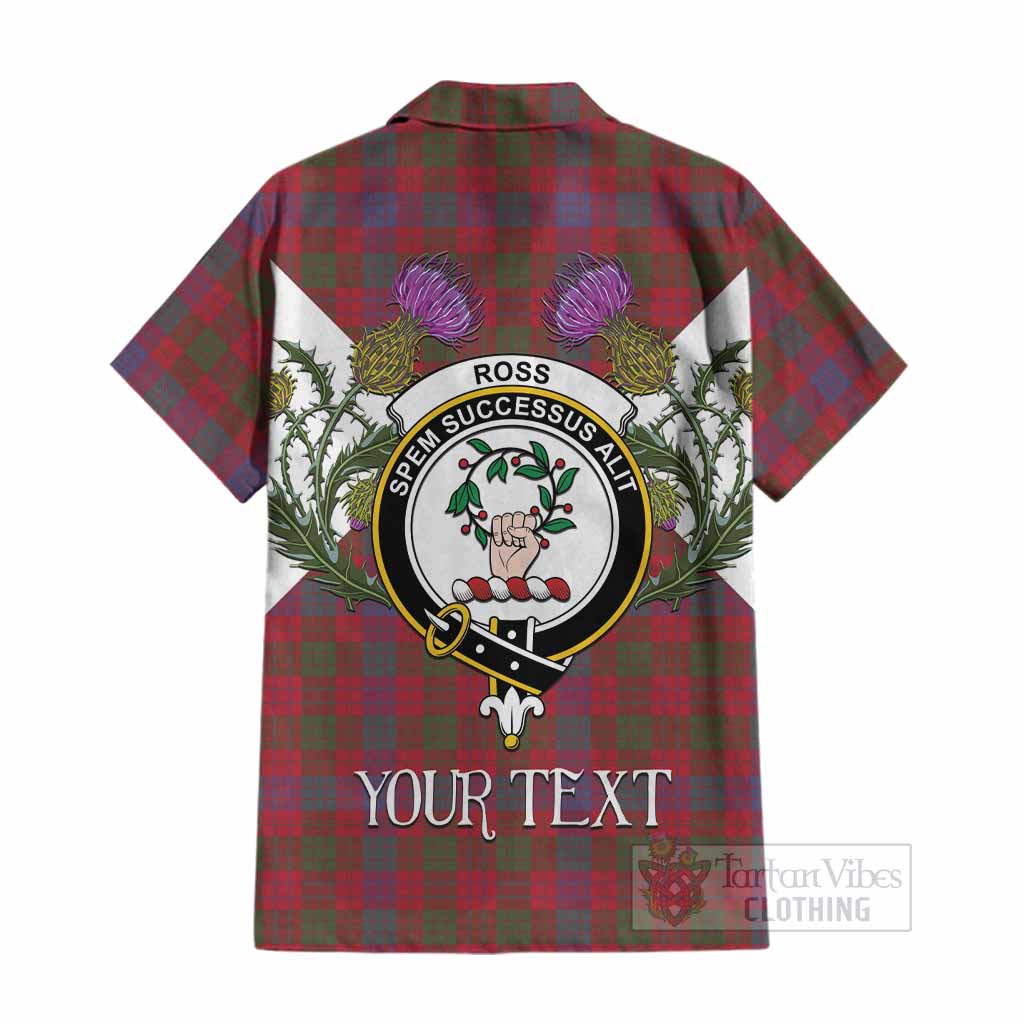 Ross Tartan Family Crest Cotton Hawaiian Shirt Scottish Burns Night Thistle Floral