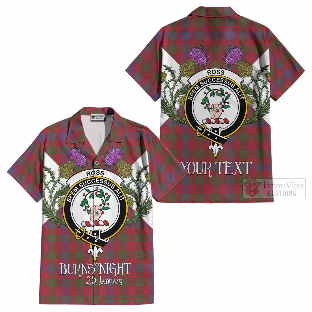 Ross Tartan Family Crest Cotton Hawaiian Shirt Scottish Burns Night Thistle Floral