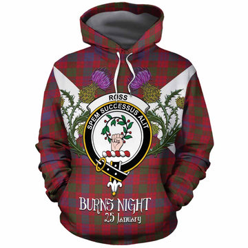 Ross Tartan Family Crest Cotton Hoodie Scottish Burns Night Thistle Floral