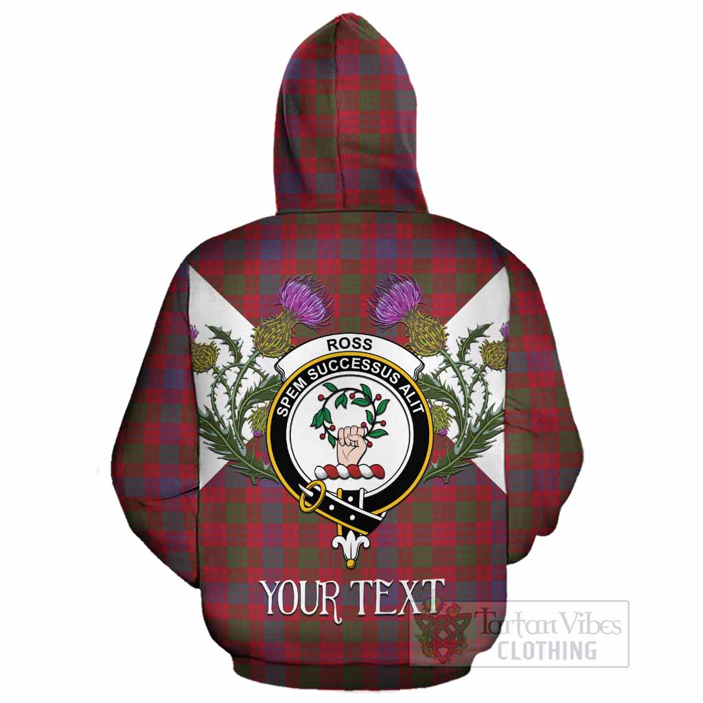 Ross Tartan Family Crest Cotton Hoodie Scottish Burns Night Thistle Floral
