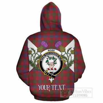 Ross Tartan Family Crest Cotton Hoodie Scottish Burns Night Thistle Floral