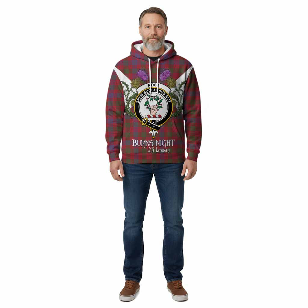 Ross Tartan Family Crest Cotton Hoodie Scottish Burns Night Thistle Floral