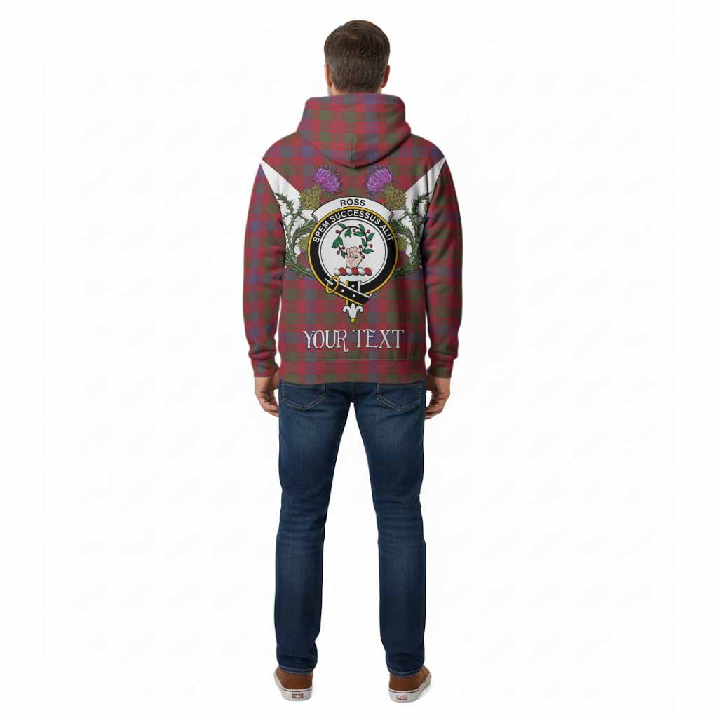 Ross Tartan Family Crest Cotton Hoodie Scottish Burns Night Thistle Floral