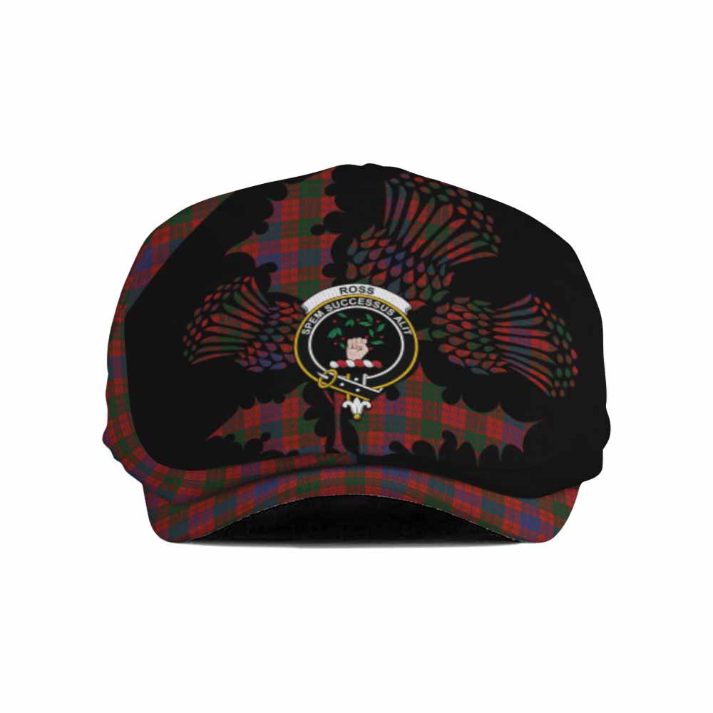 Ross Tartan Family Crest Flat Cap, Jeff Cap Scotland Thistle Floral
