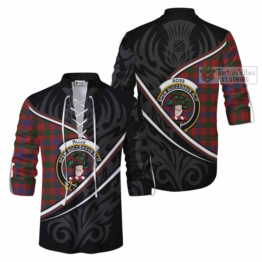 Ross Tartan Family Crest Ghillie Kilt Shirt Celtic Scottish Thistle Floral - Tartan Vibes Clothing