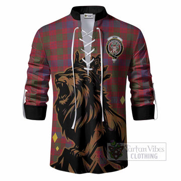 Ross Tartan Family Crest Ghillie Shirt Crowned Lion Roaring