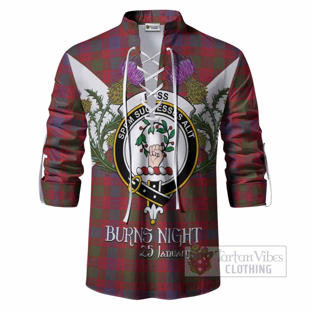 Ross Tartan Family Crest Ghillie Shirt Scottish Burns Night Thistle Floral
